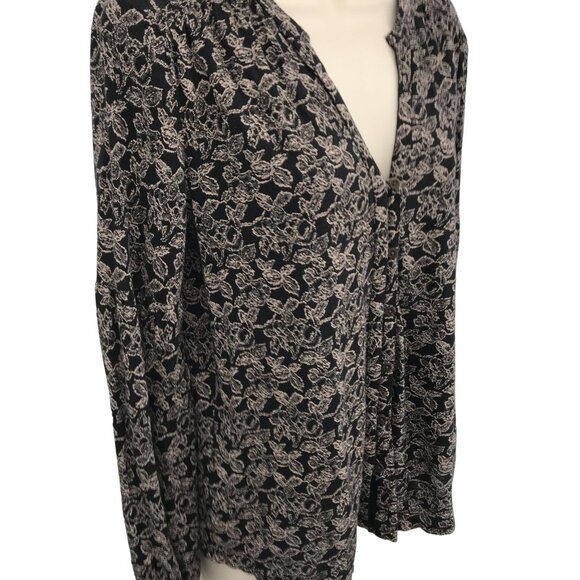 Lucky Brand Womens Black Floral Button Front Balloon Long Sleeve Blouse Size S - Picture 2 of 9